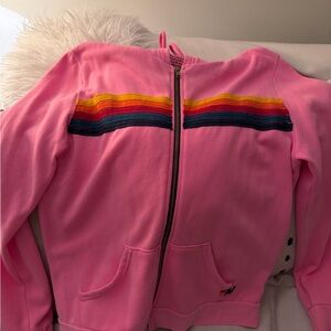 Pink aviator nation  Zip-Up Hoodie with Rainbow Stripes